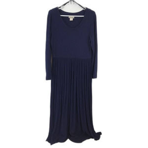 Coldwater Creek Navy Maxi Dress Ribbed Knit Top Crinkle Texture Skirt Size LP